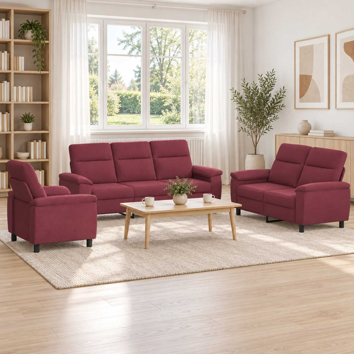 Set sofe 3 pcs Vinska crvena Tkanina