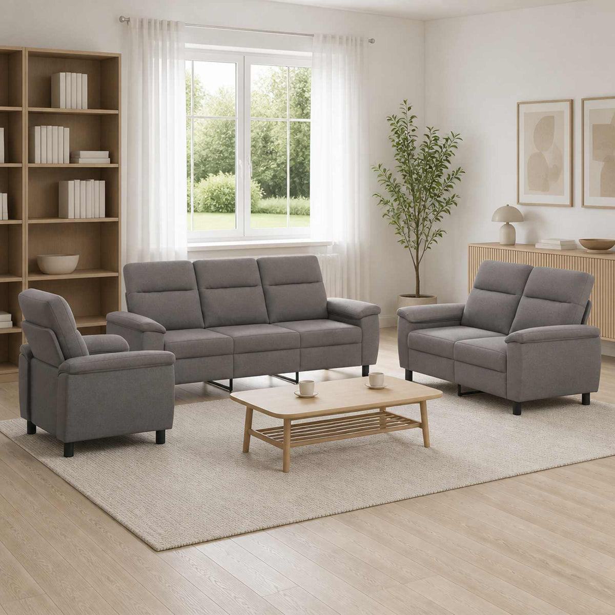 Set sofe 3 pcs Sivosmeđa Tkanina