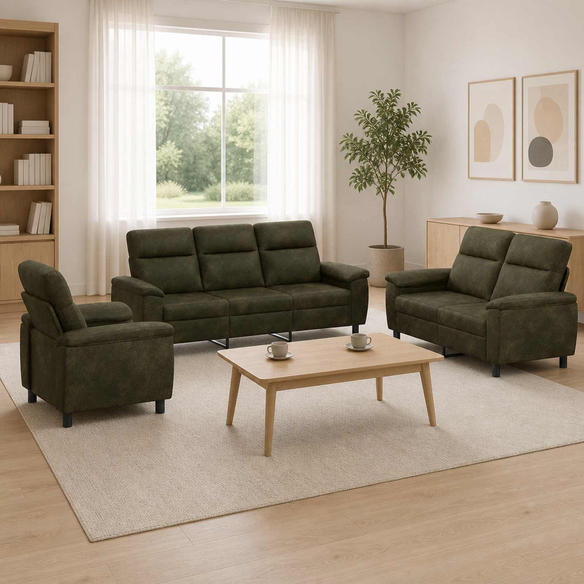 Set sofe 3 pcs Maslinasto zelena Umetnička suknja koža