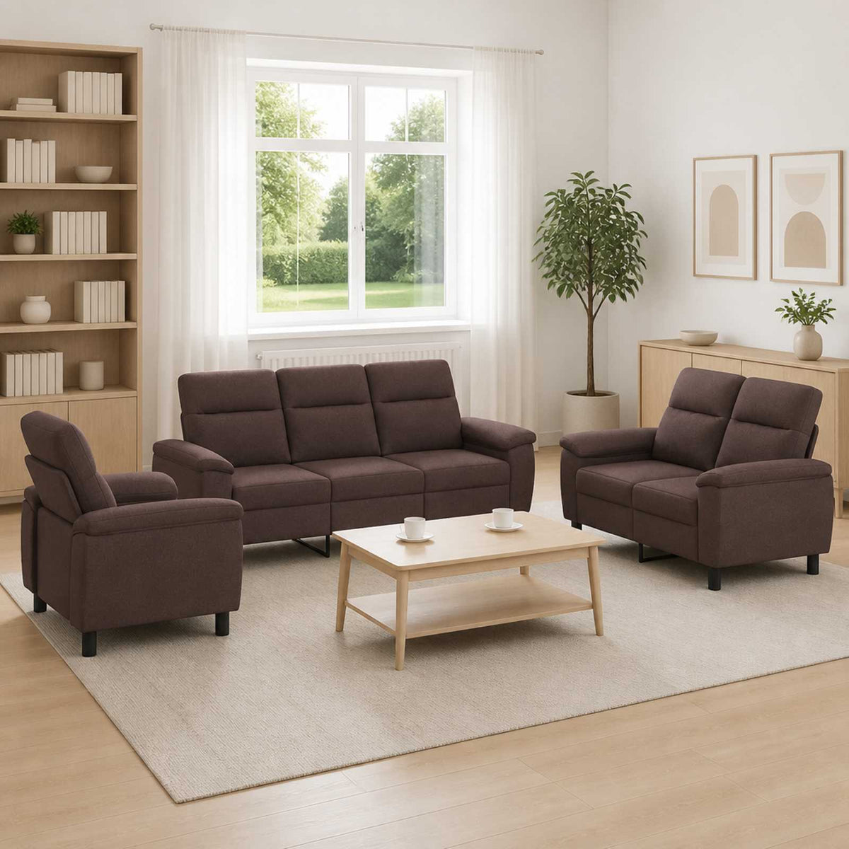 Set sofe 3 pcs Tamno smeđa Tkanina