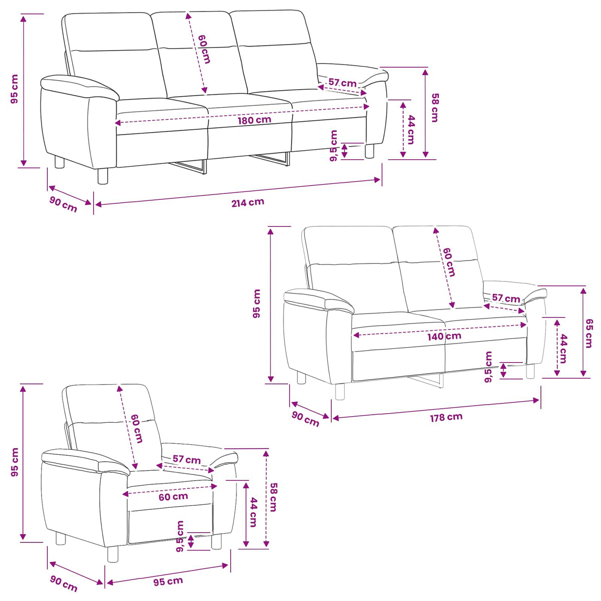 Set sofe 3 pcs Tamnozelena Tkanina