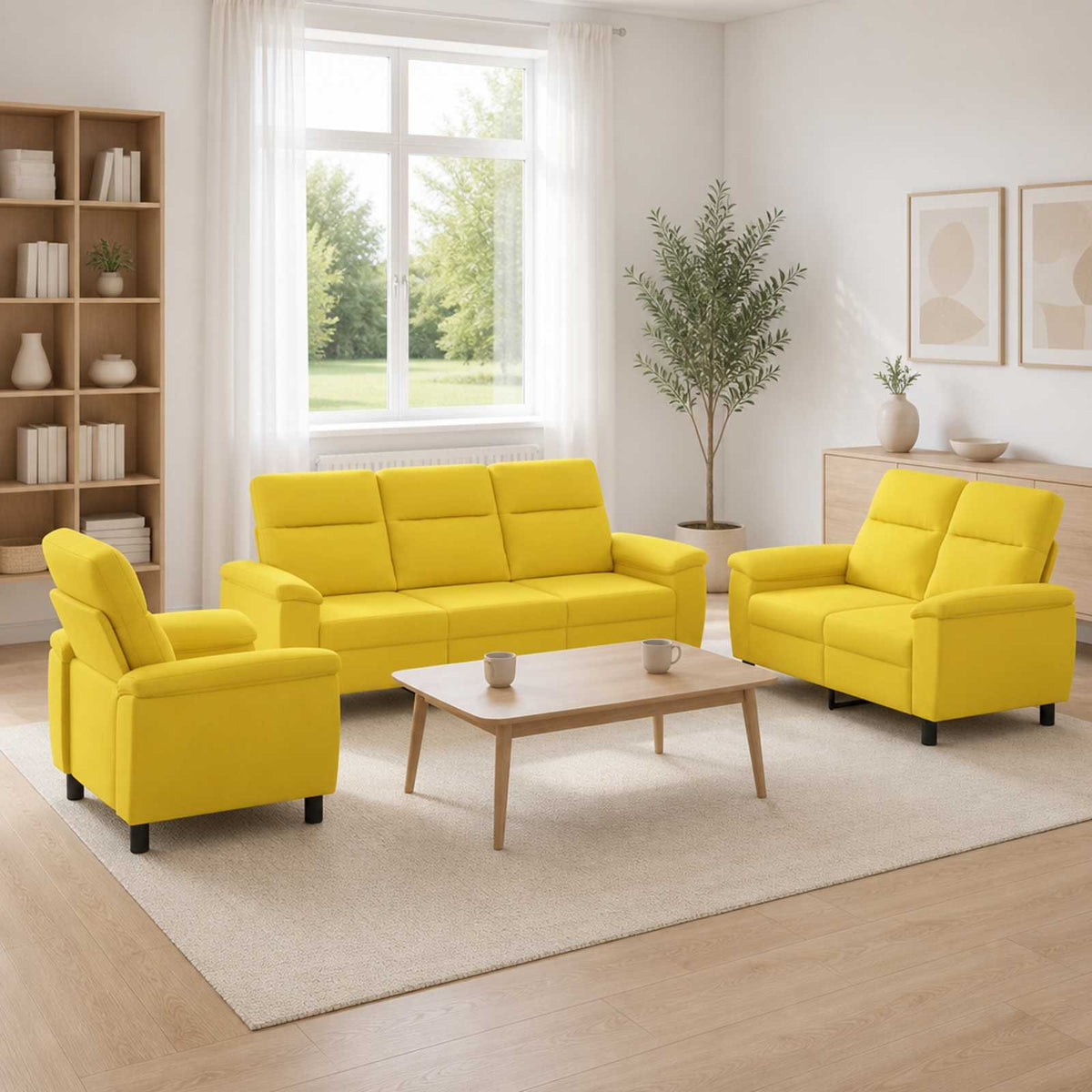 Set sofe 3 pcs Svijetlo žuta Tkanina