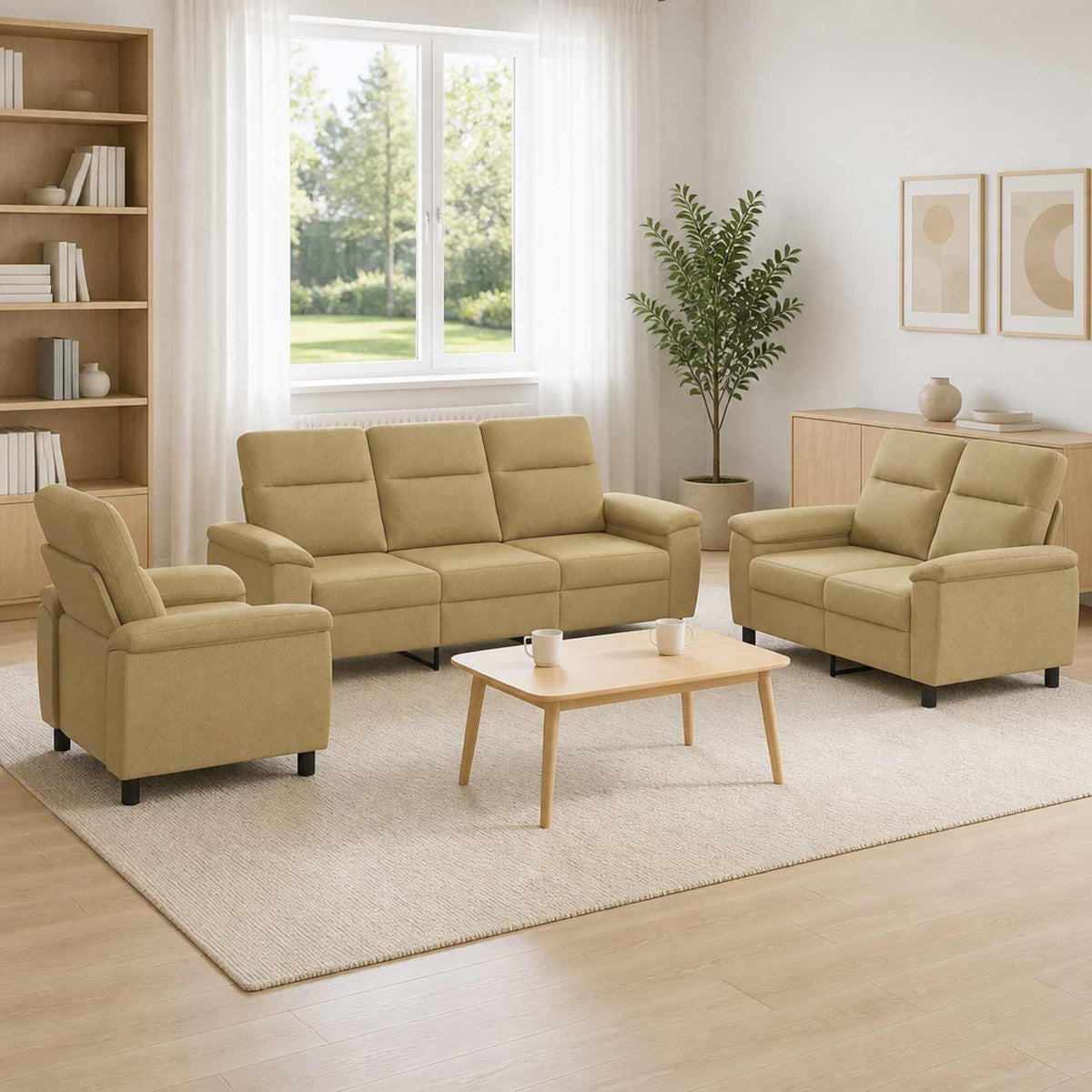 Set sofe 3 pcs Svijetlosmeđa Tkanina