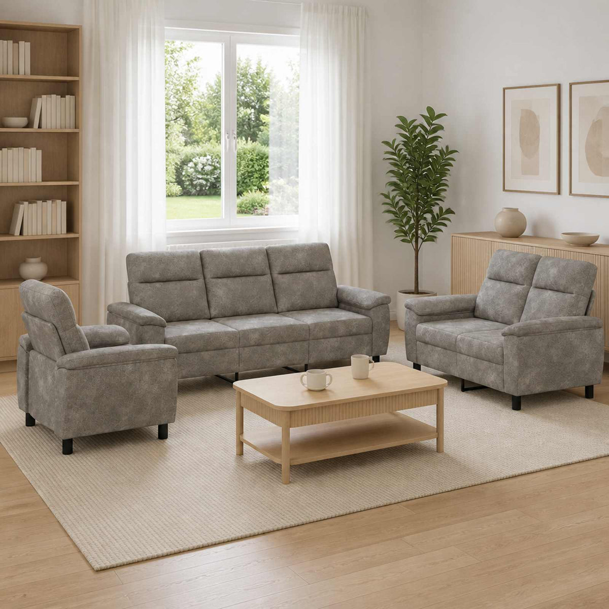 Set sofe 3 pcs Tamnosiva Umetnička suknja koža