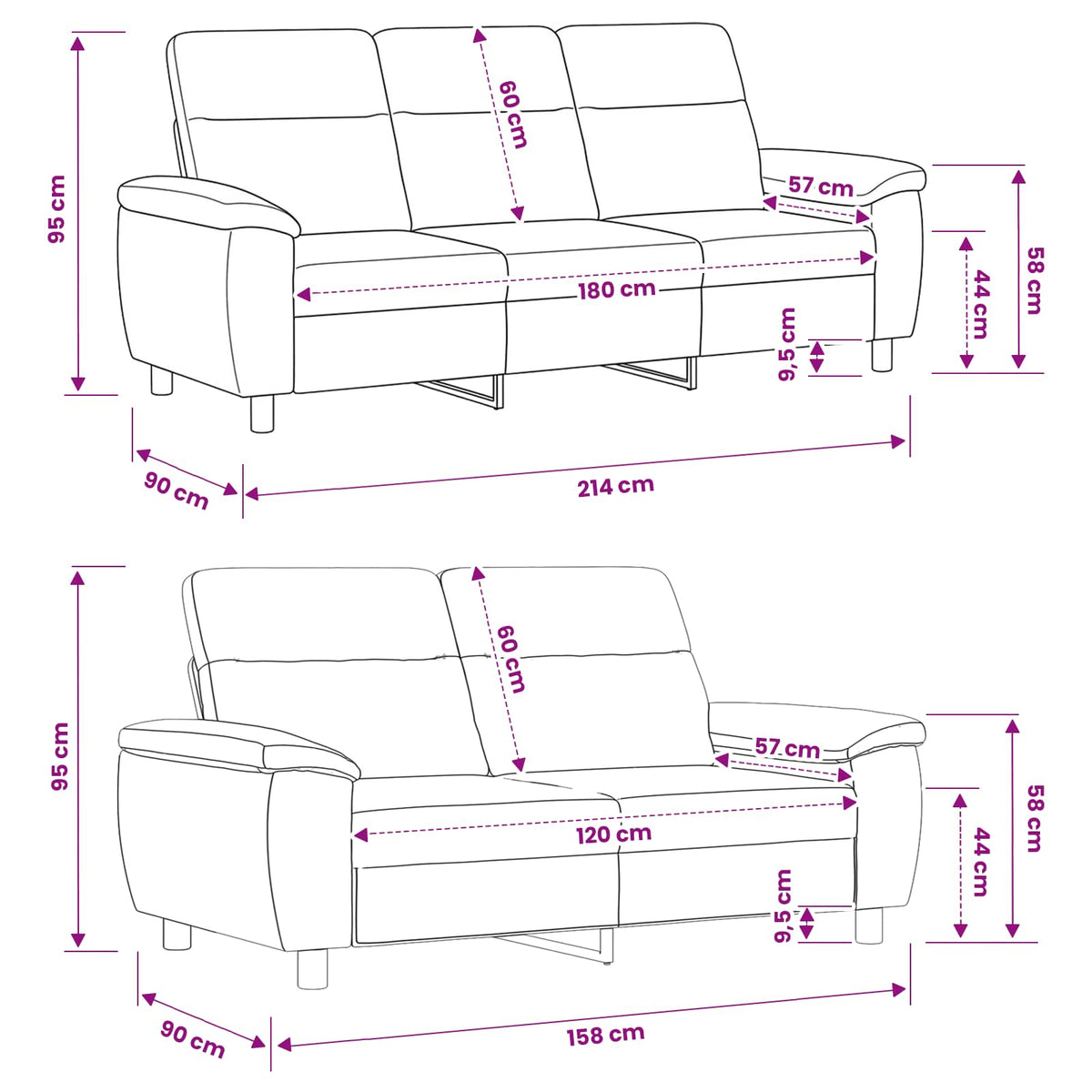 Set sofe 2 pcs Tamnosiva Umetnička suknja koža