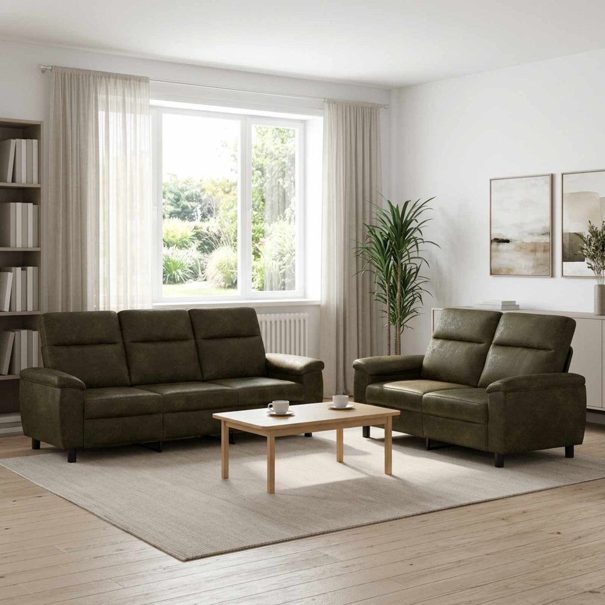Set sofe 2 pcs Maslinasto zelena Umetnička suknja koža