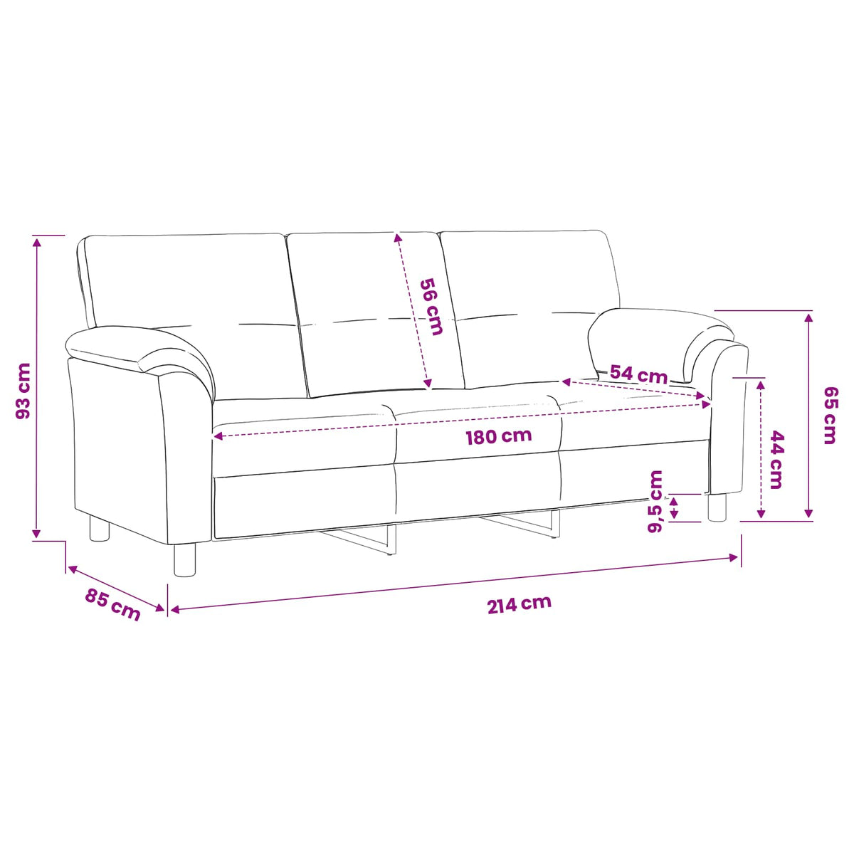 Sofa Ružičasta 214 x 85 x 93 cm Baršun