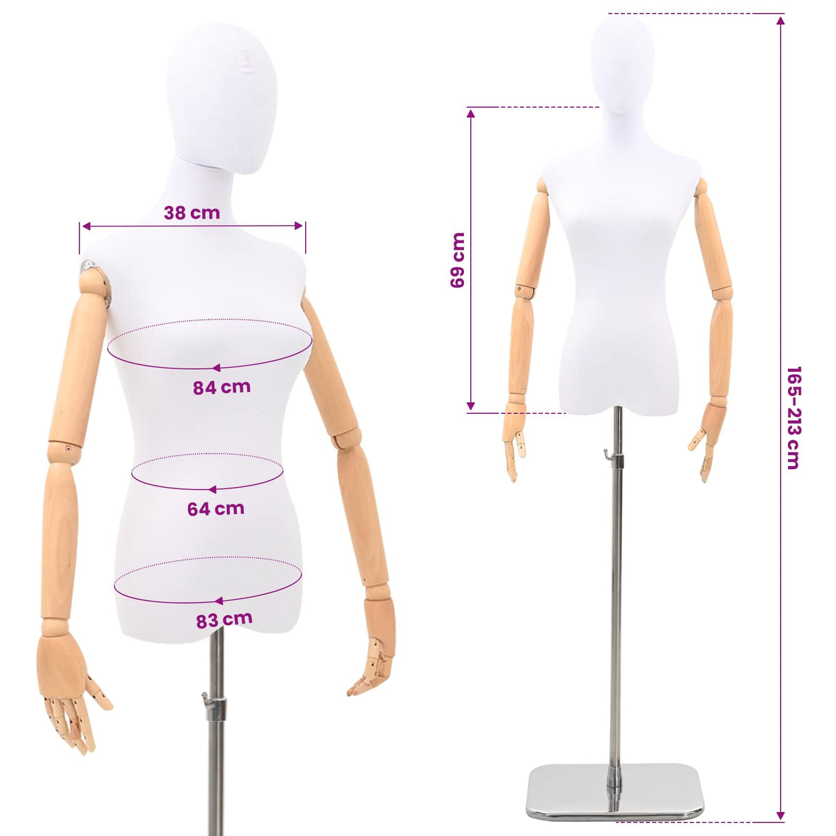 Podesivi maneken 165-213 cm s postoljem Žena PP Bijela