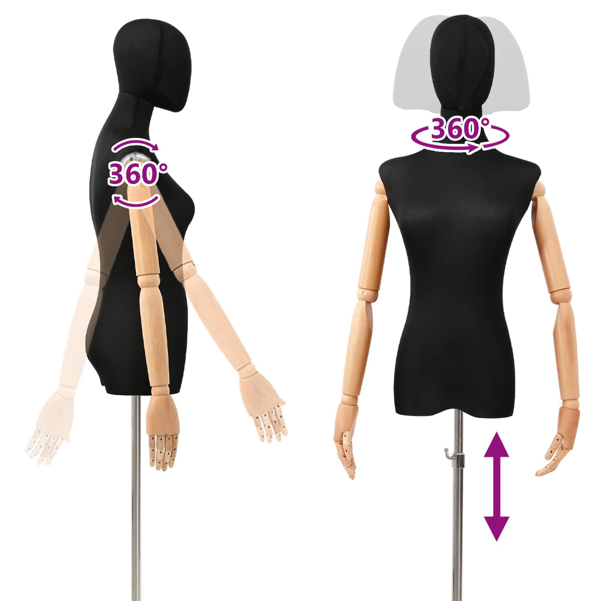 Podesivi maneken 165-213 cm s postoljem Žena PP Crna