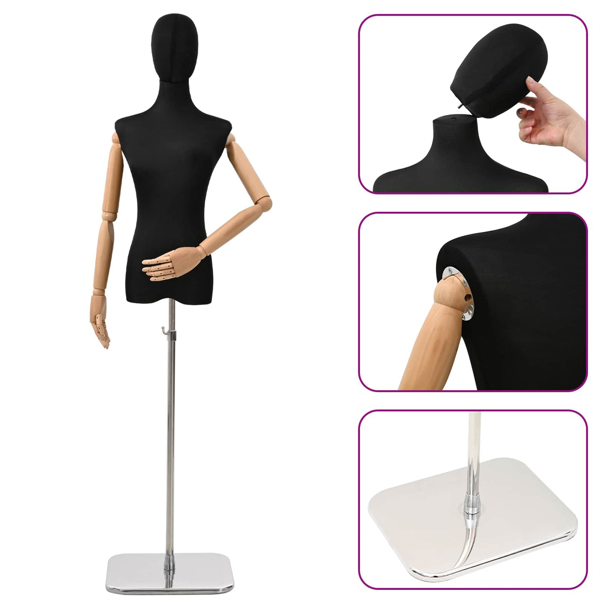 Podesivi maneken 165-213 cm s postoljem Žena PP Crna