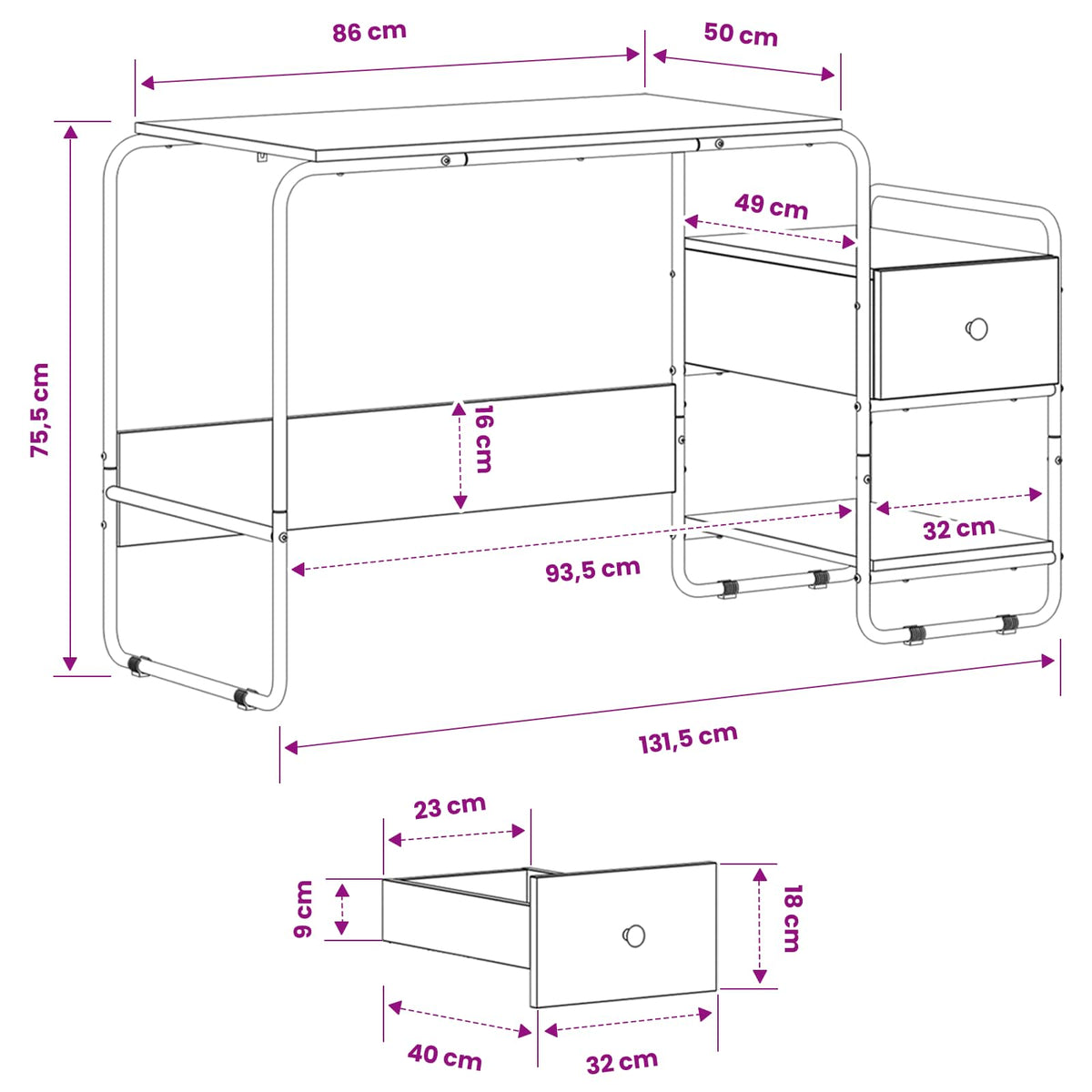 Stol s pohranom Dimljeni hrast 131.5 x 50 x 75.5 cm