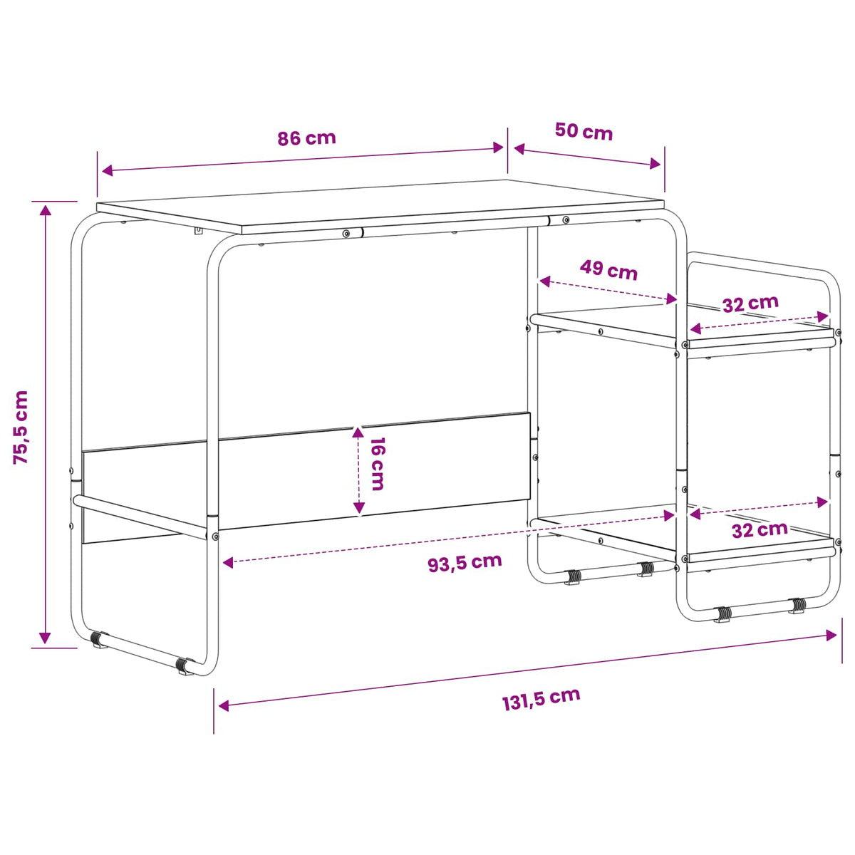 Stol s pohranom Crni hrast 131.5 x 50 x 75.5 cm