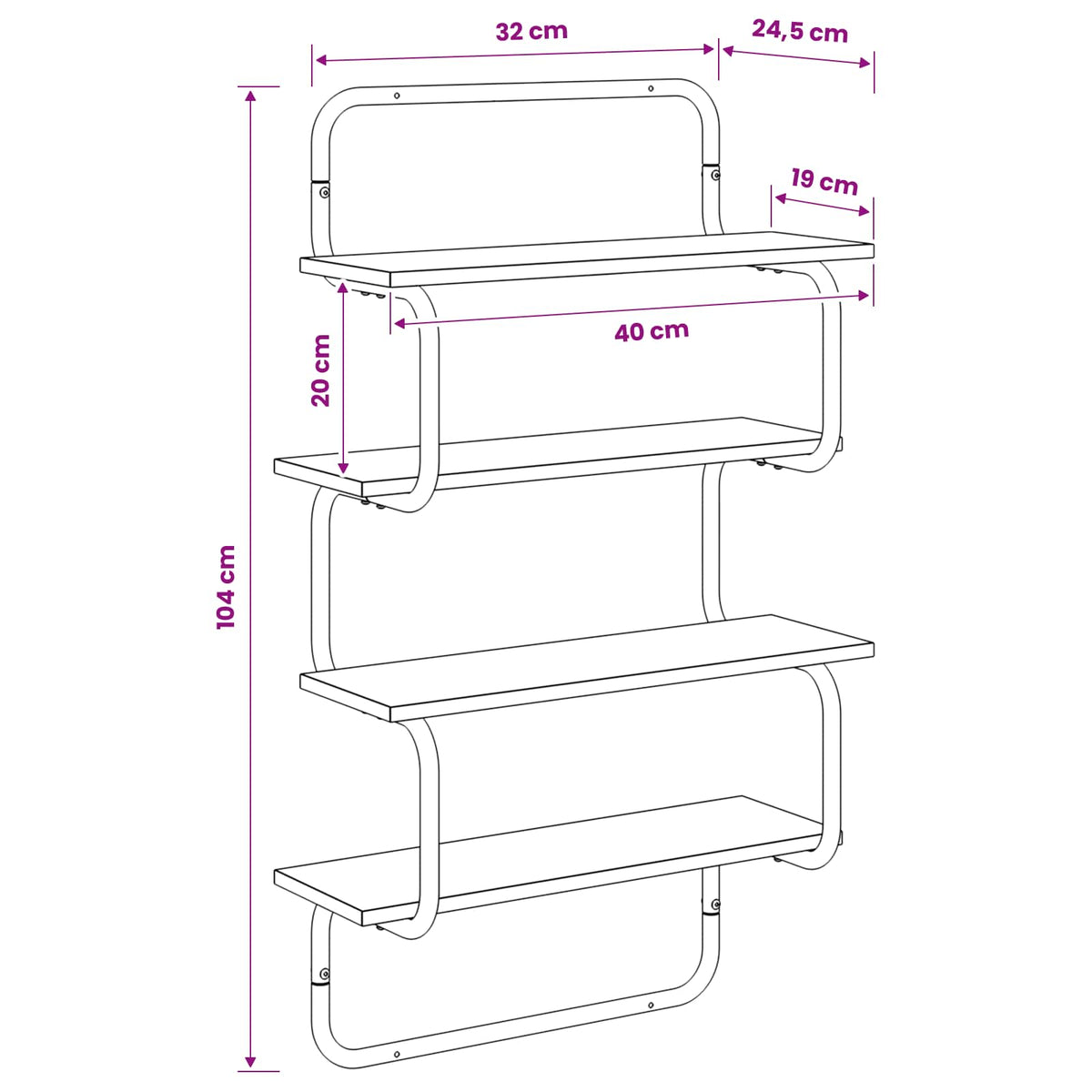 Polica sa 4 nivoa Staro drvo 40 x 24,5 x 104 cm