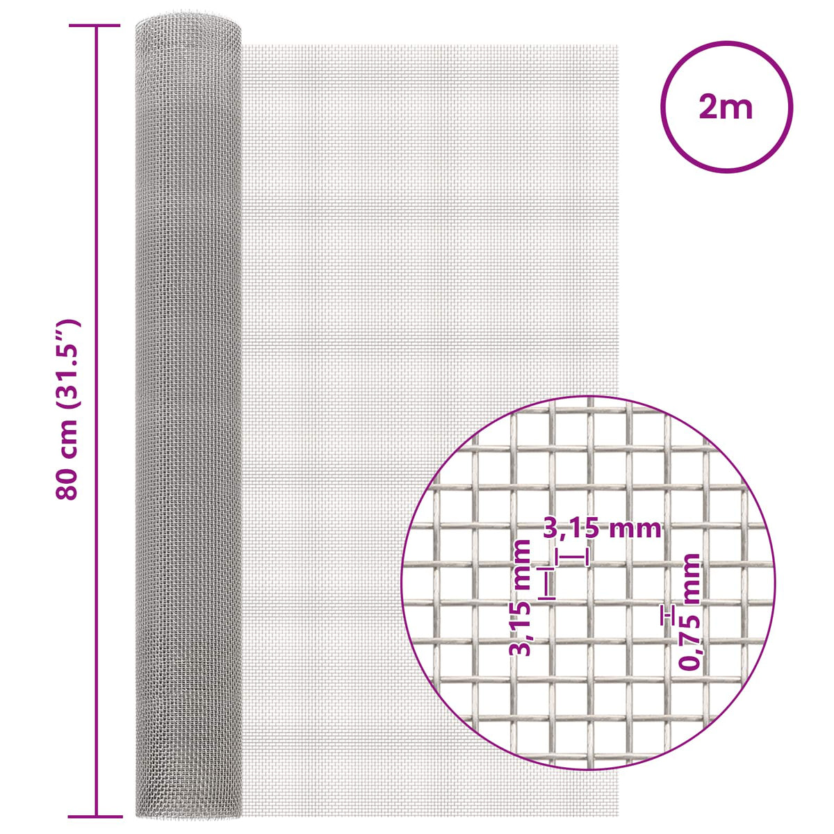 Mrežna tkanina 80 x 200 cm 6 Mesh Nehrđajući čelik 201 Srebrna