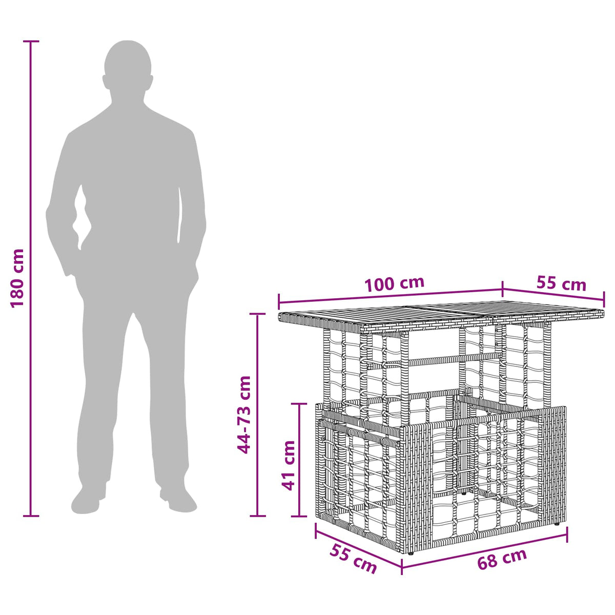 Stol za vrt Crna i prirodna 100 x 55 x 37 cm PE Rattan i Staklo