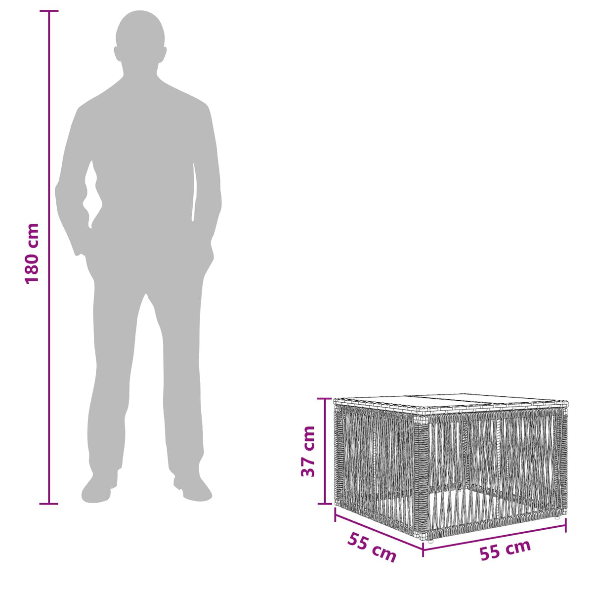 Stol za vrt Siva i crna 55 x 55 x 37 cm PE Rattan i Staklo