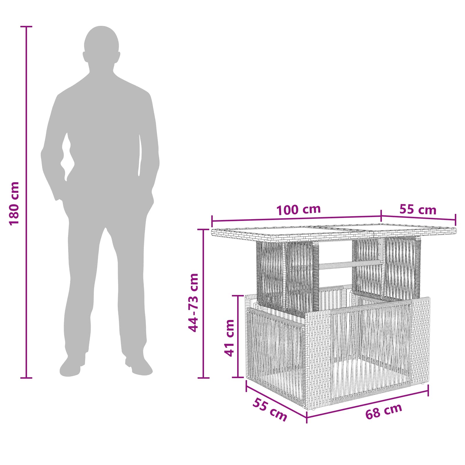 Stol za vrt Crna 100 x 55 x 37 cm PE Rattan i Staklo