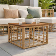 Stol za vrt Prirodna 55 x 55 x 37 cm PE Rattan i Staklo