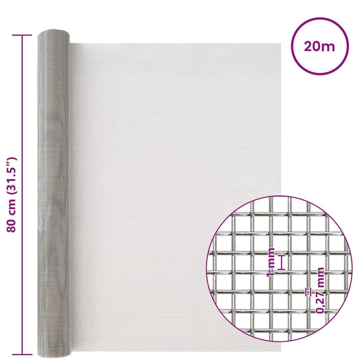 Mrežna tkanina 80 x 2000 cm 20 Mesh Nehrđajući čelik 201