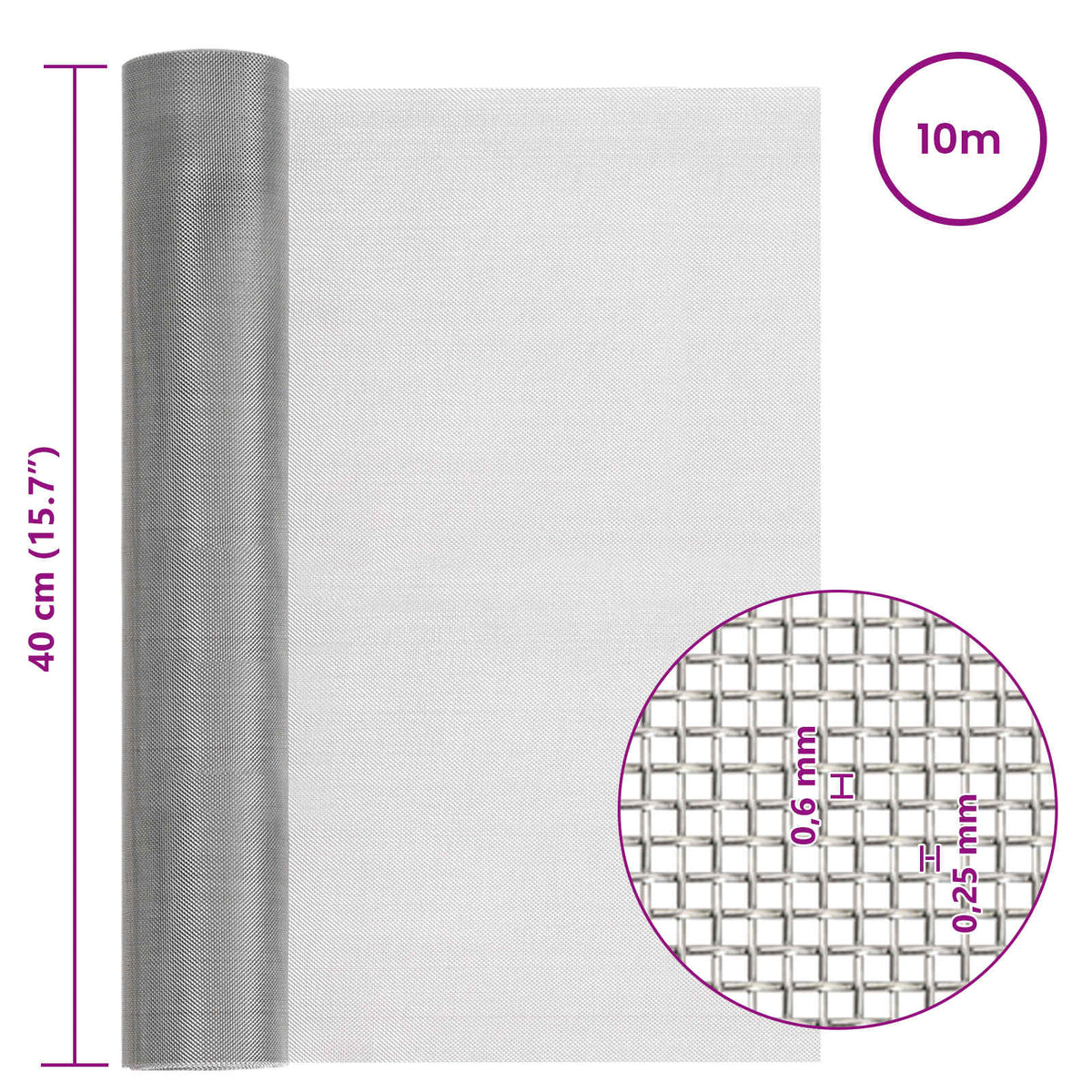 Mrežna tkanina 40 x 1000 cm 30 Mesh Nehrđajući čelik 201