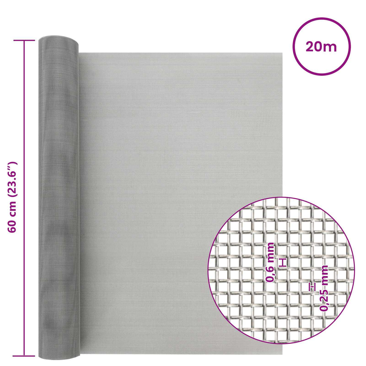 Mrežna tkanina 60 x 2000 cm 30 Mesh Nehrđajući čelik 201