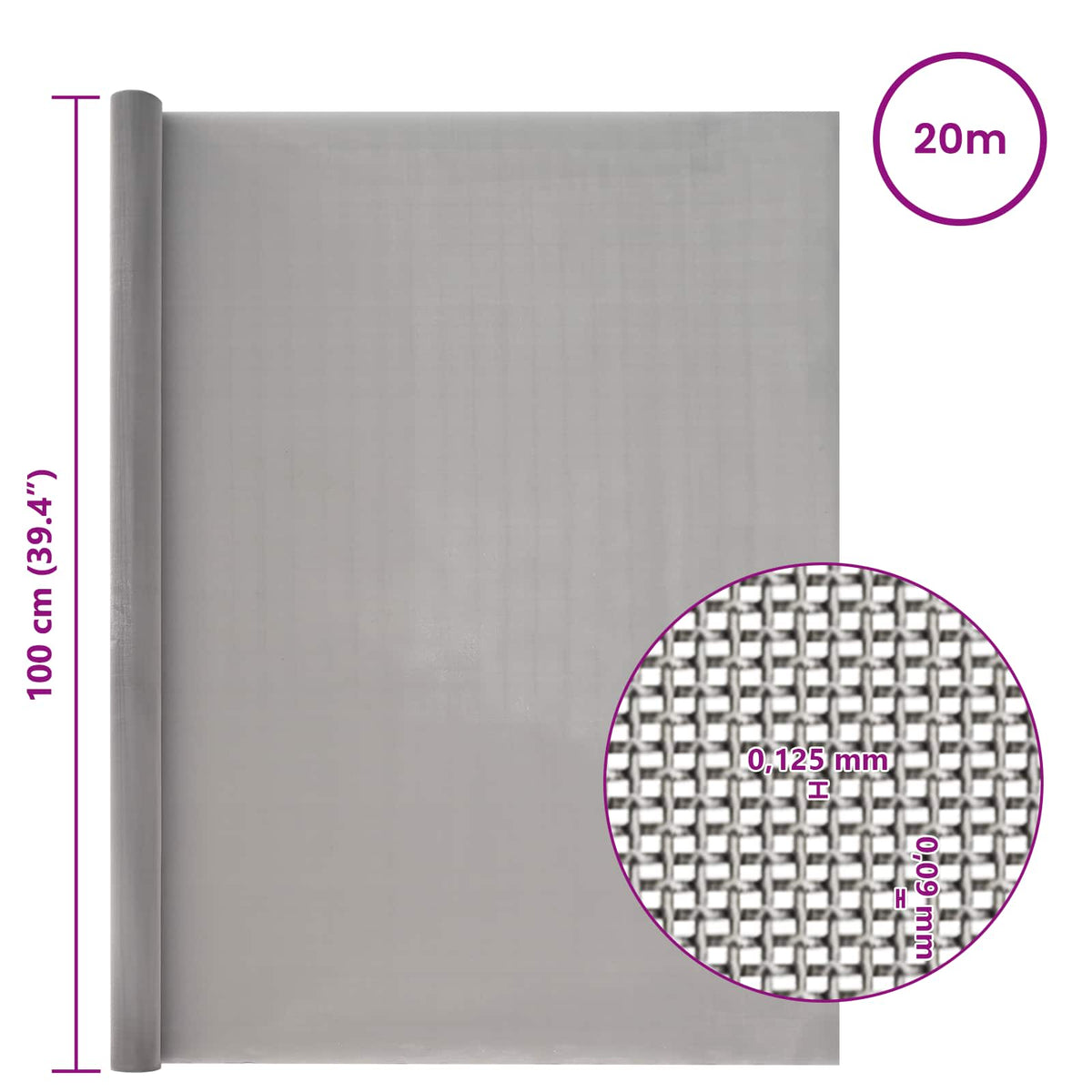 Mrežna tkanina 100 x 2000 cm 120 Mesh Nehrđajući čelik 201