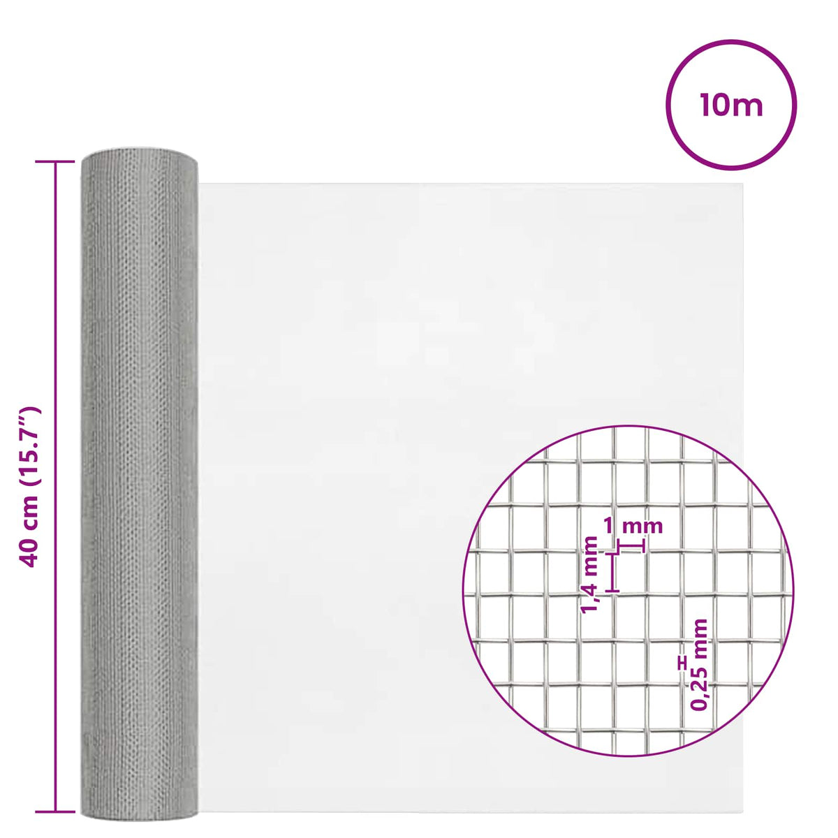 Mrežna tkanina 40 x 1000 cm 18 mesh Nehrđajući čelik 304