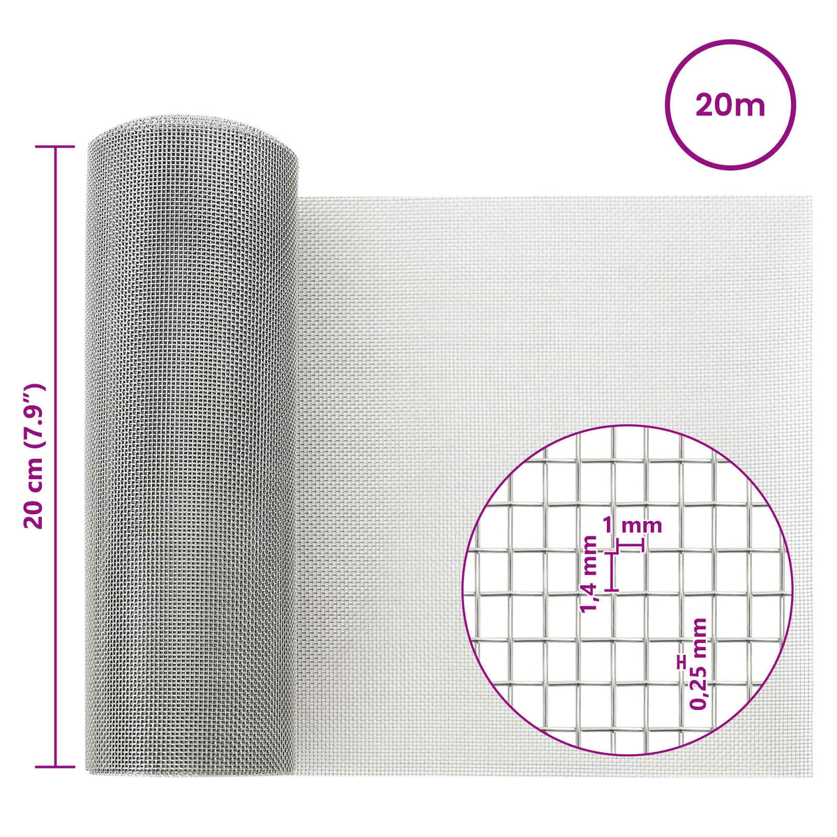 Mrežna tkanina 20 x 2000 cm 18 mesh Nehrđajući čelik 304