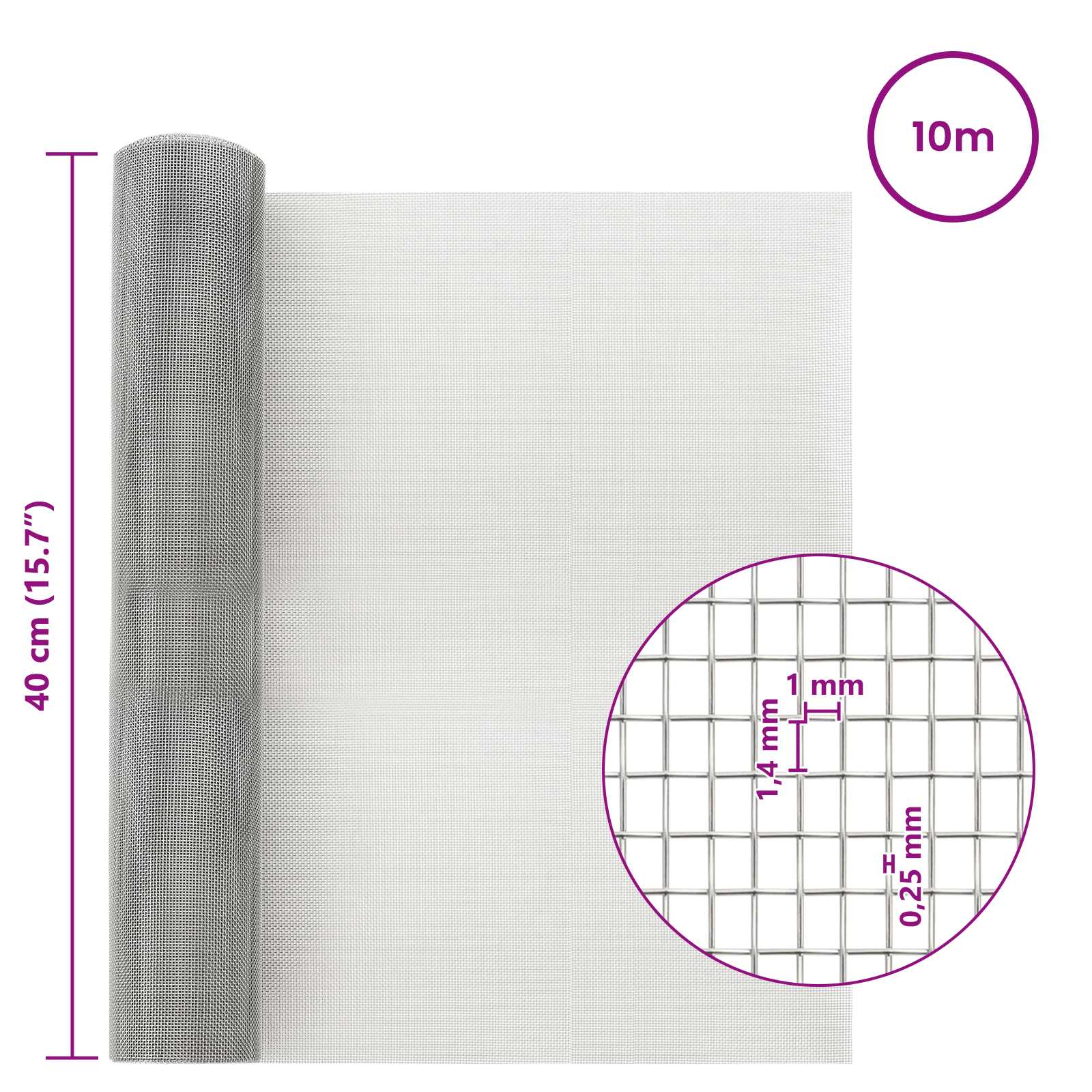 Mrežna tkanina 40 x 1000 cm 18 mesh Nehrđajući čelik 304