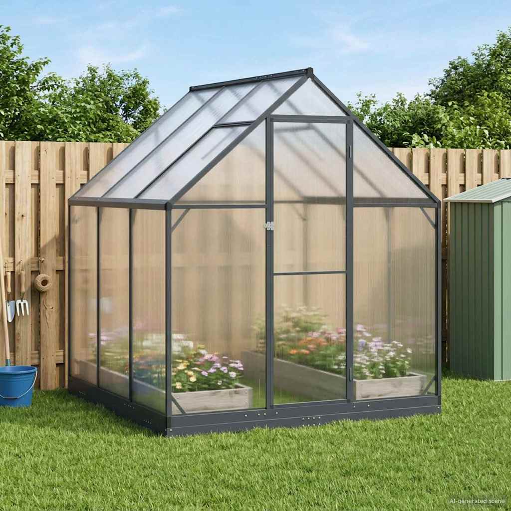 Vrtni staklenik s vratima Antracit 183,5 x 183,5 x 207 cm