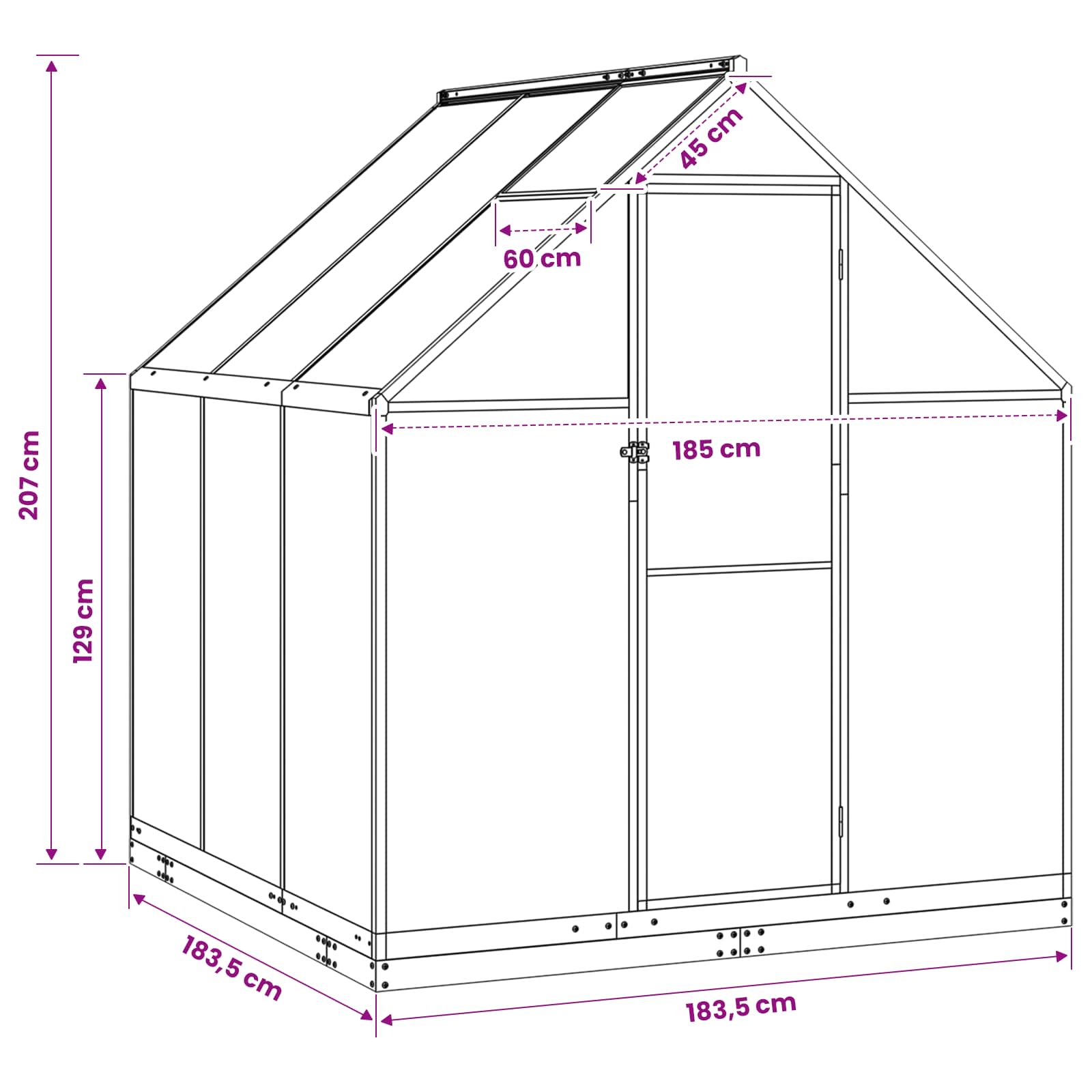 Vrtni staklenik s vratima Antracit 183,5 x 183,5 x 207 cm