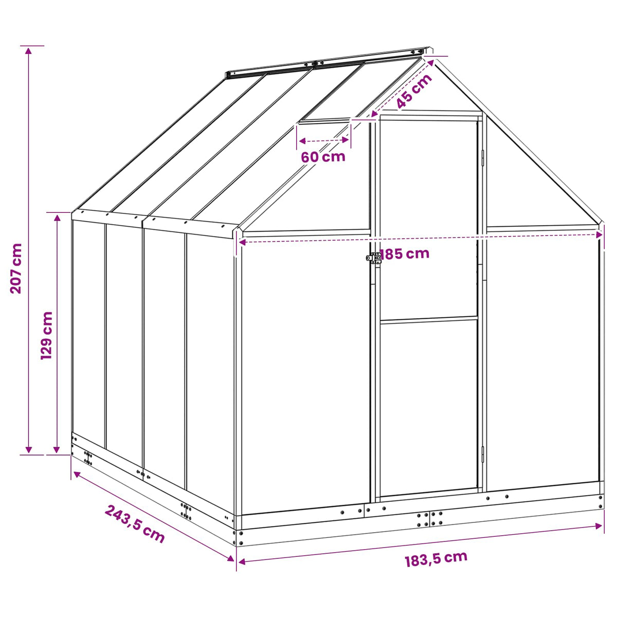 Vrtni staklenik s vratima Antracit 183,5 x 243,5 x 207 cm