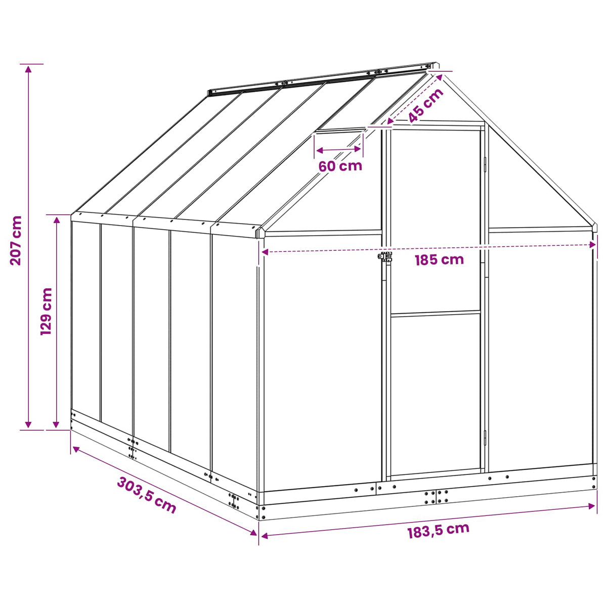 Vrtni staklenik s vratima Antracit 183,5 x 303,5 x 207 cm