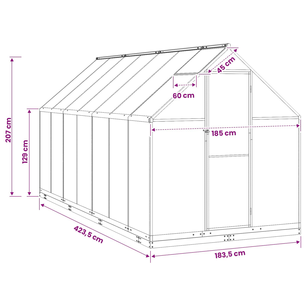 Vrtni staklenik s vratima Antracit 183,5 x 423,5 x 207 cm