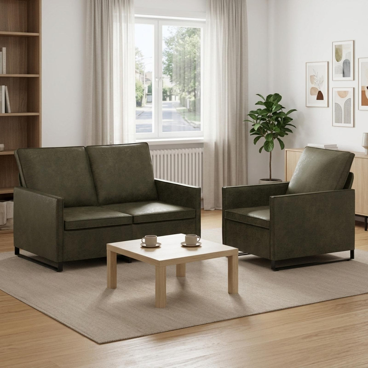 Set sofe 2 pcs Maslinasto zelena Umjetni sued
