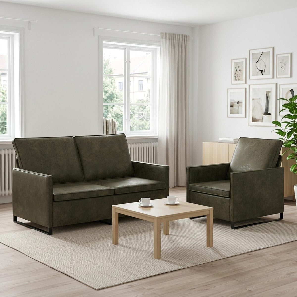 Set sofe 2 pcs Maslinasto zelena Umjetni sued