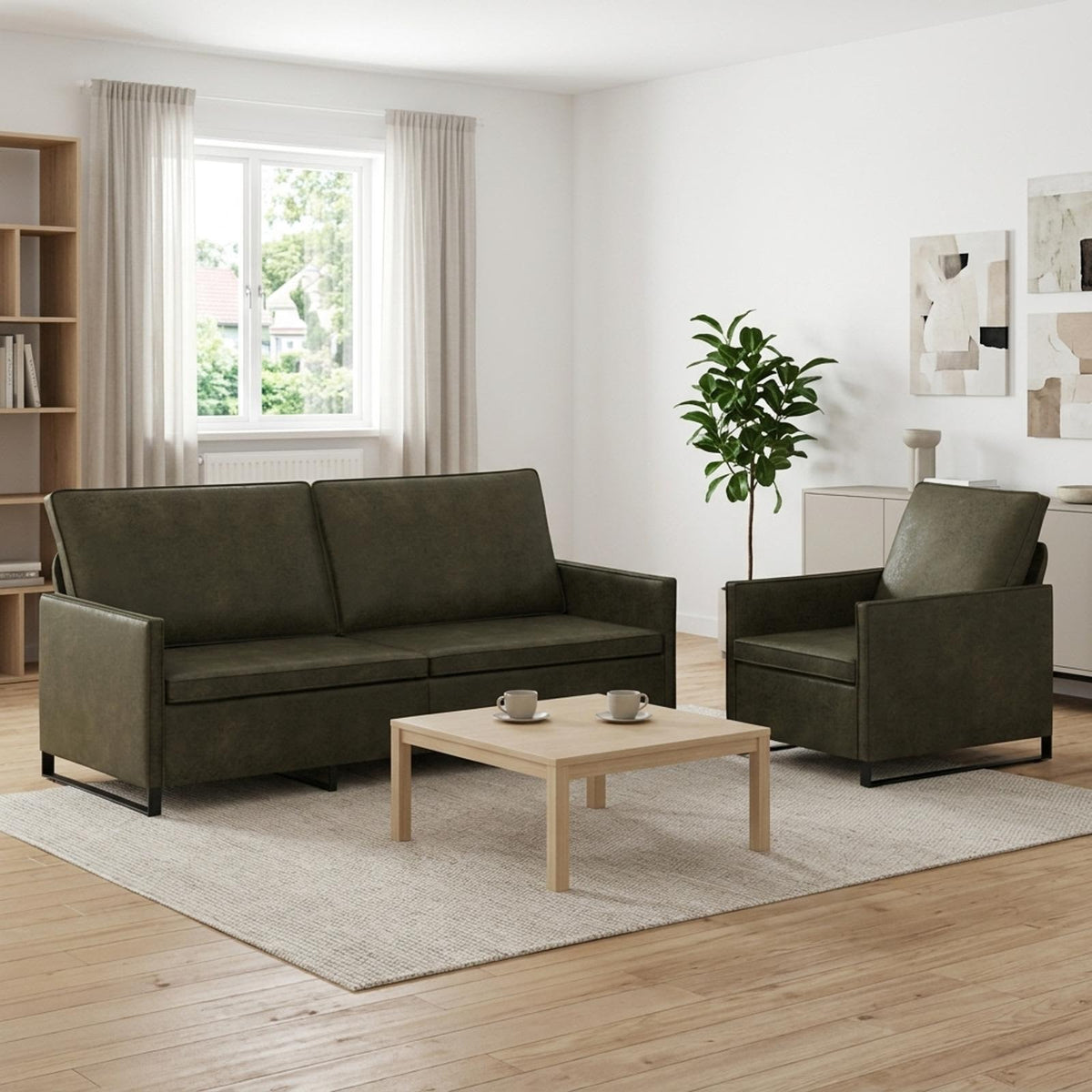 Set sofe 2 pcs Maslinasto zelena Umjetni sued