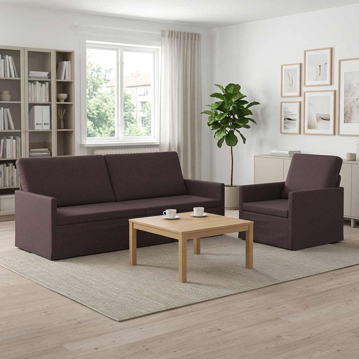 Set sofe 2 pcs Tamno smeđa Tkanina