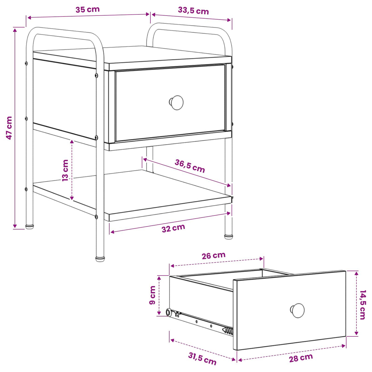Noćni ormar Staro drvo 35 x 36,5 x 47 cm Konstruirano drvo