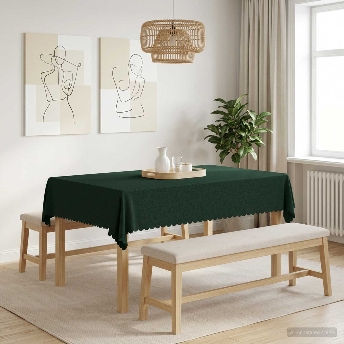 Tkanina za stol Pravokutni Tamnozelena 140 x 160 cm