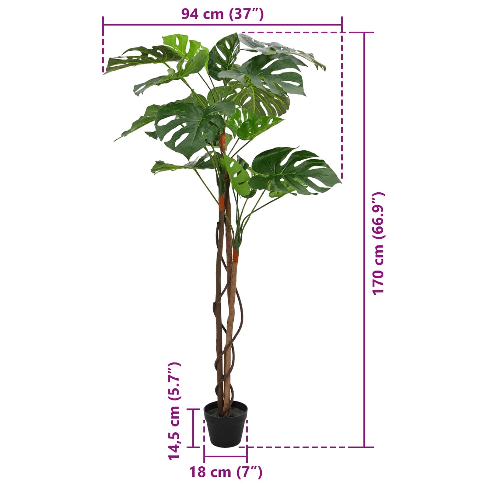 Umjetna Monstera biljka Zelena 94 x 18 x 170 cm Tkanina i drvo