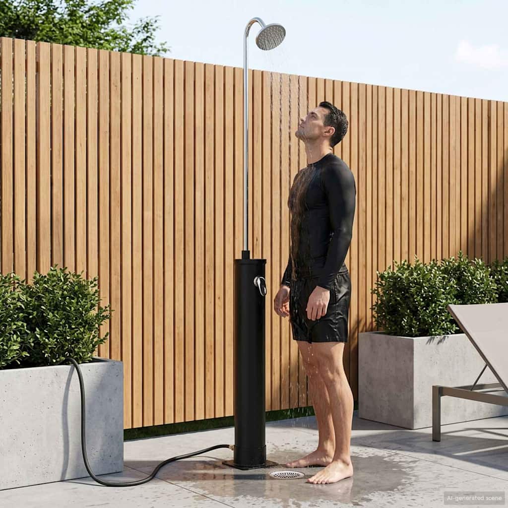 Solarni tuš s tuš glavom 20 l PVC, ABS, Legirani cink Crna
