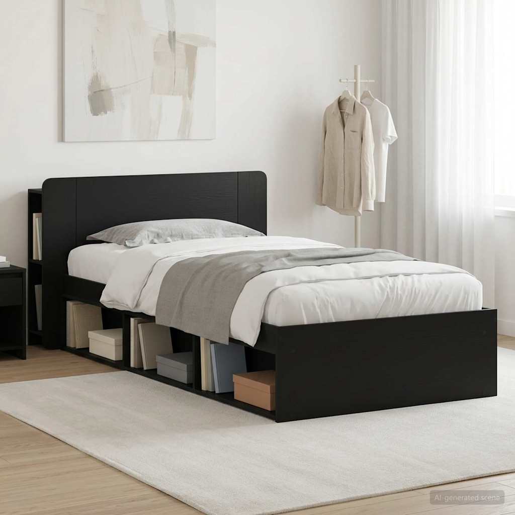 Okvir kreveta s pohranom Crna 90 x 190 cm Konstruirano drvo