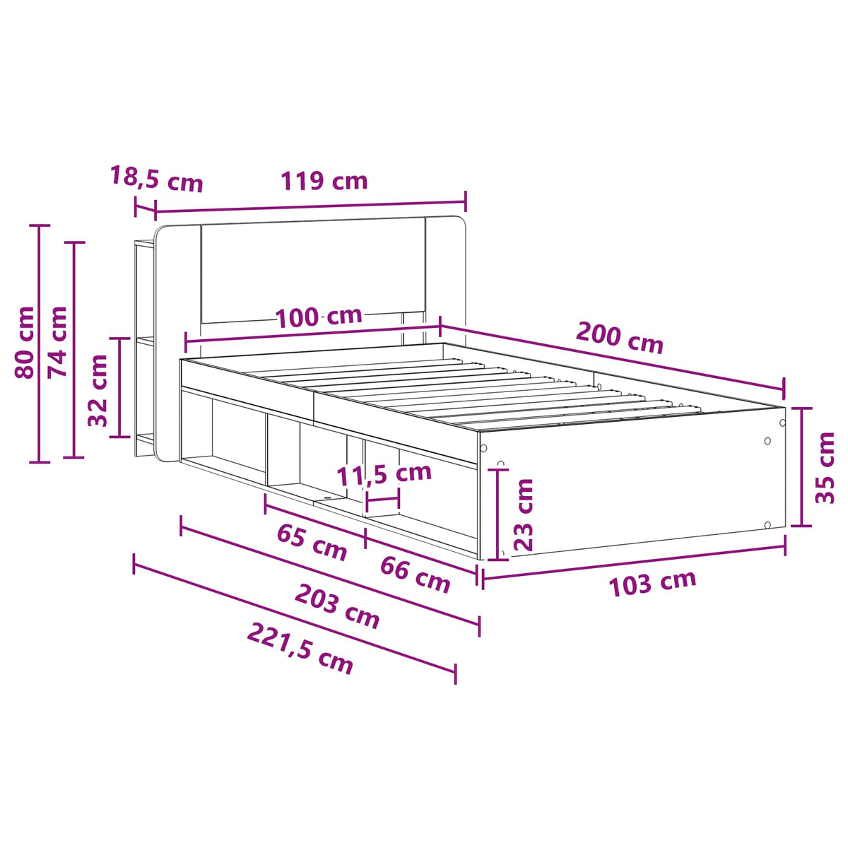 Okvir kreveta s pohranom Betonska siva 100 x 200 cm