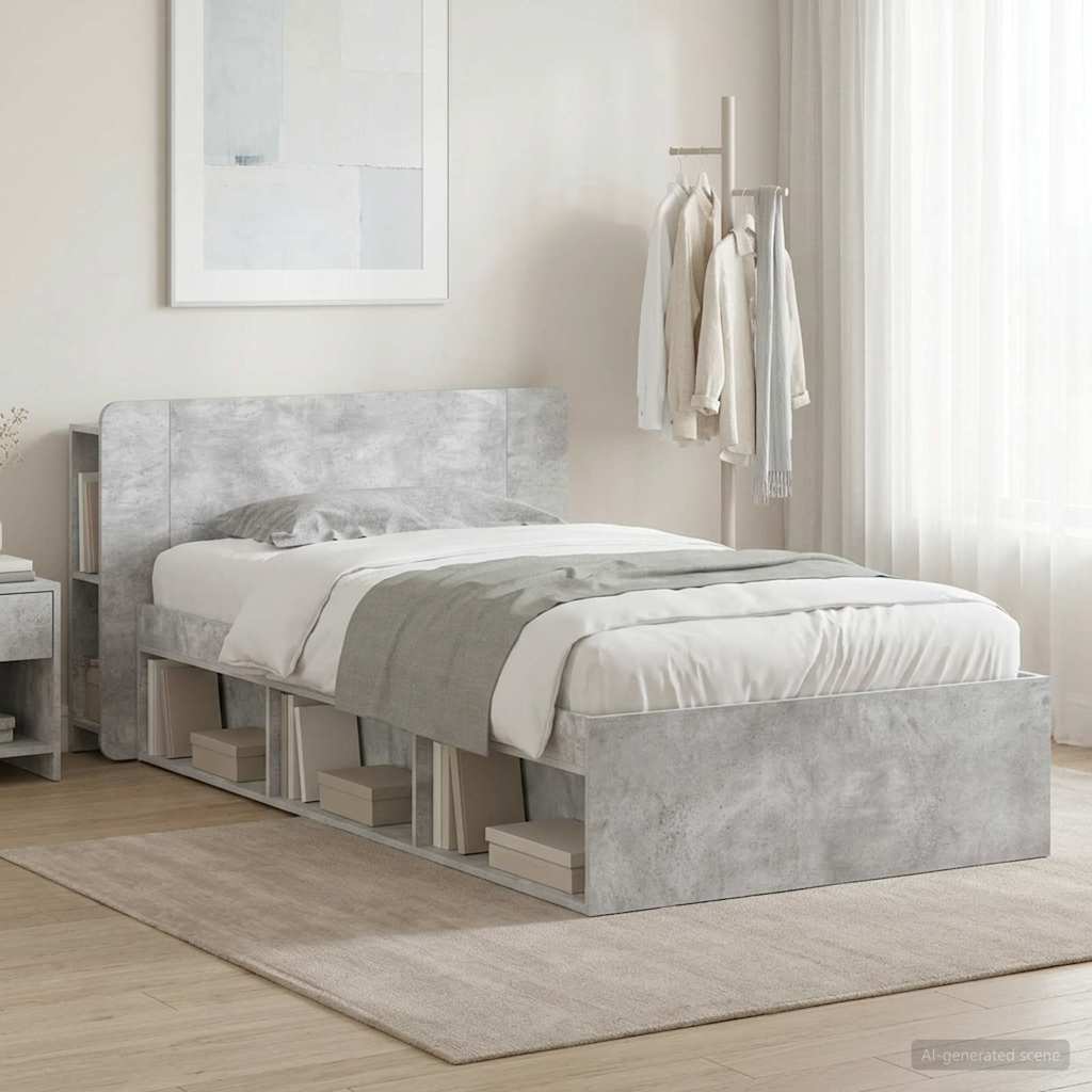 Okvir kreveta s pohranom s uzglavljem Betonska siva 90 x 200 cm
