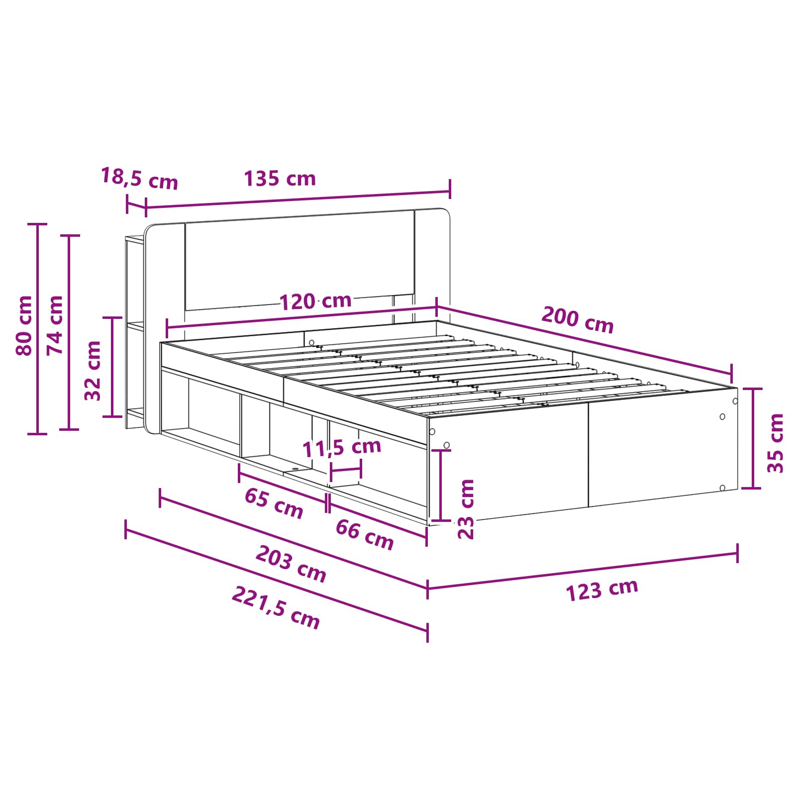 Okvir kreveta s pohranom s uzglavljem Staro drvo 120 x 200 cm