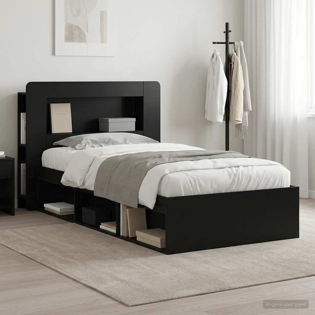 Okvir kreveta s pohranom Crna 90 x 190 cm Konstruirano drvo