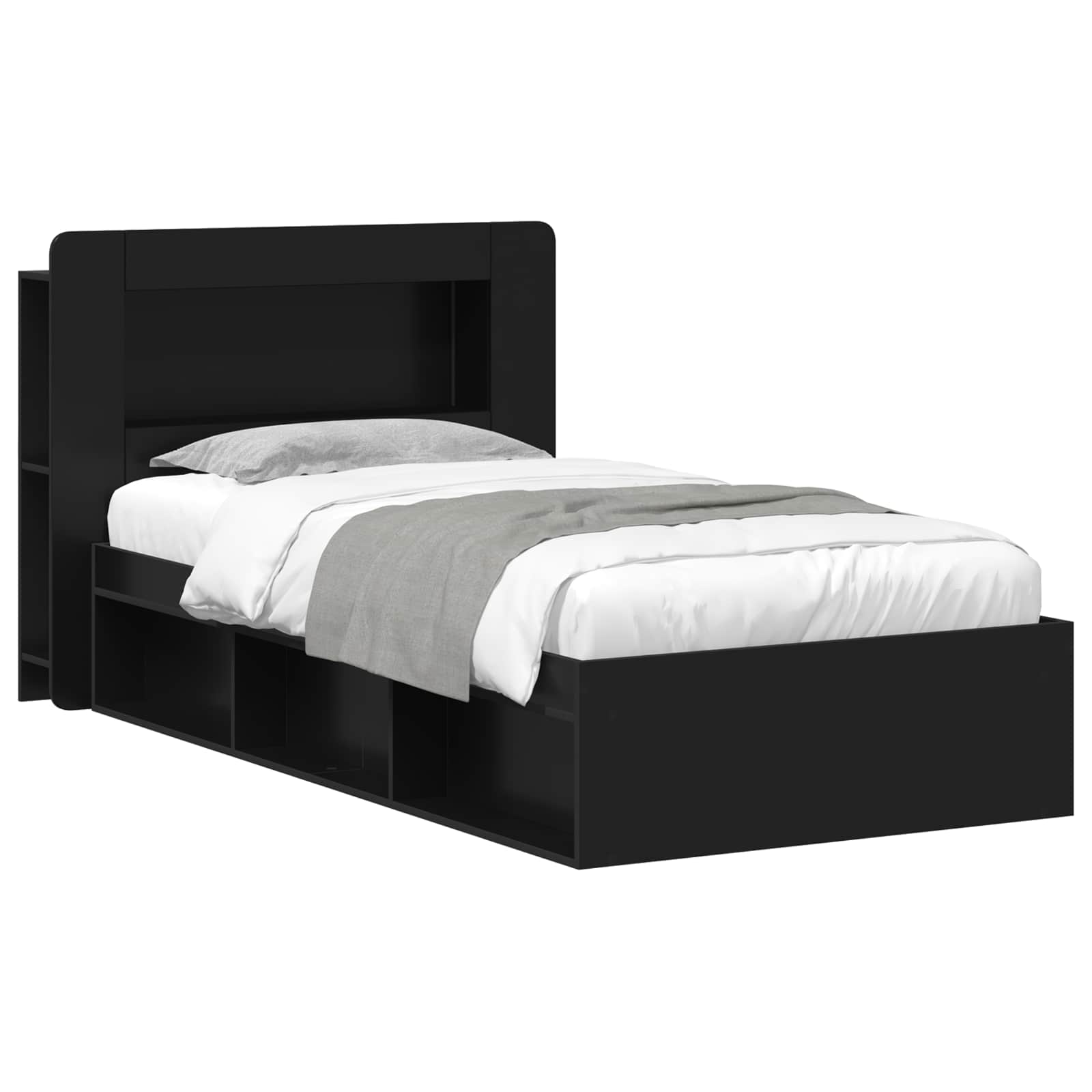 Okvir kreveta s pohranom Crna 90 x 190 cm Konstruirano drvo