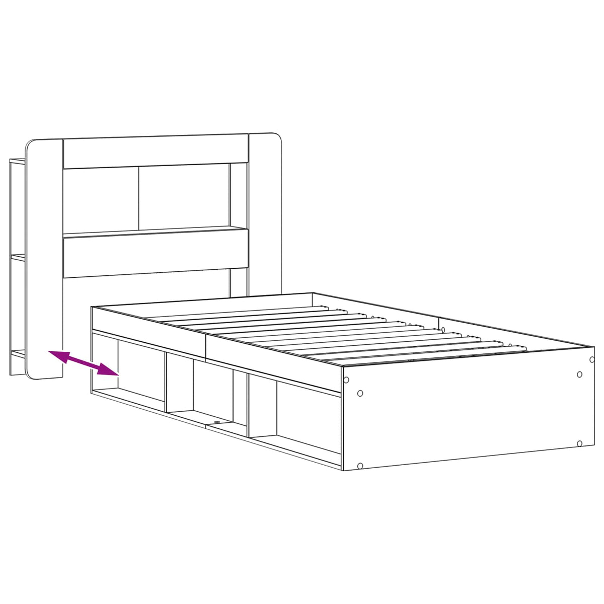 Okvir kreveta s pohranom Crna 90 x 190 cm Konstruirano drvo