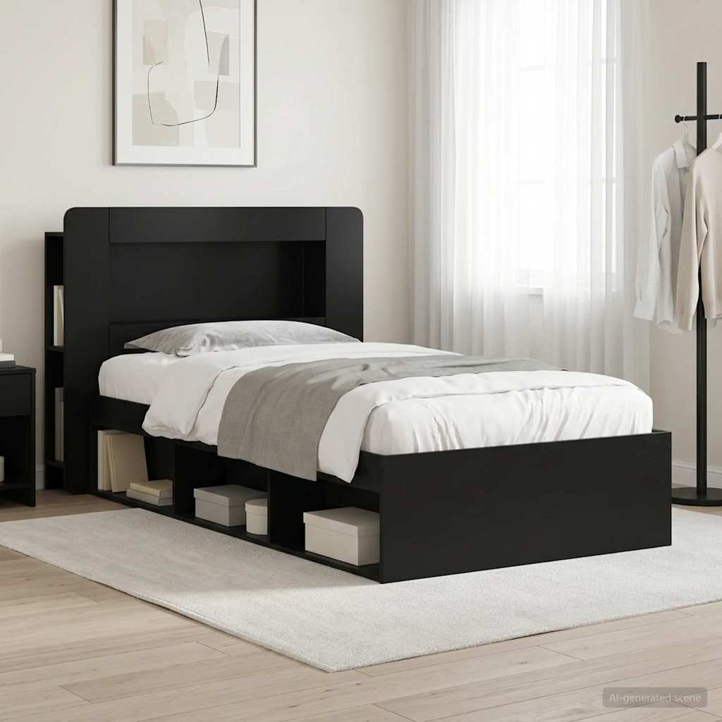 Okvir kreveta s pohranom Crna 90 x 200 cm Konstruirano drvo